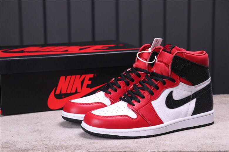 Women Air Jordan 1 WMNS Satin Snake Red Black White Shoes - Click Image to Close